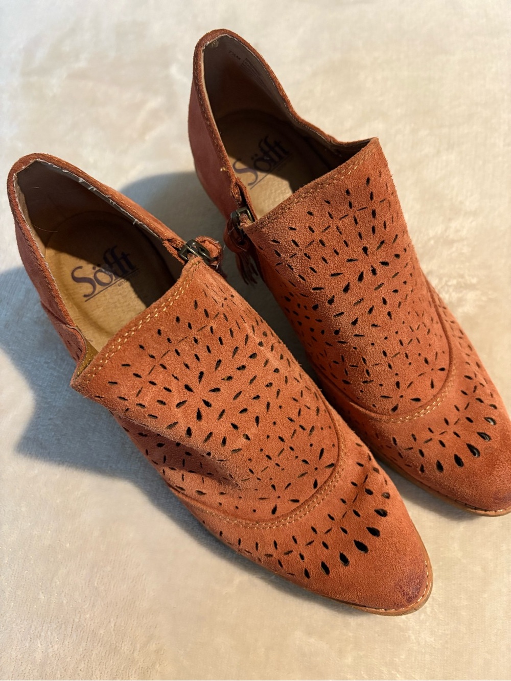 Sofft Rust Suede Perforated Slip-On Mules